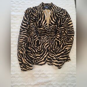ETCETERA Zebra Print Blazer Size 2 Structured Cotton Stretch Jacket